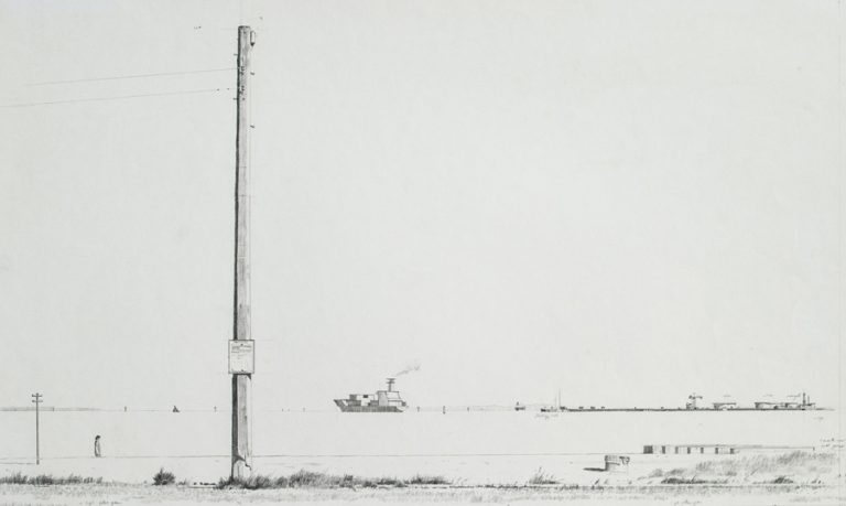 Port Melbourne,1985, graphite on paper, 38 x 58 cm